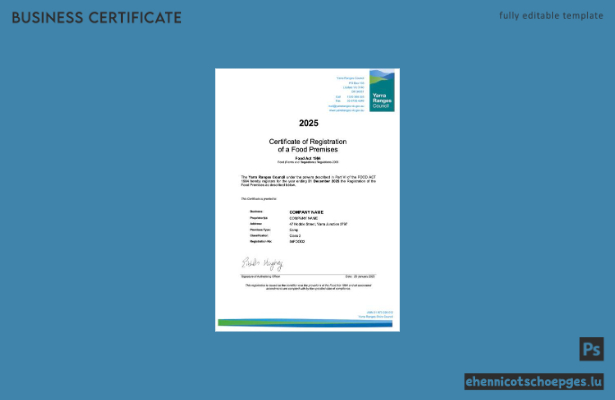 Australische Registrierungsbescheinigung (Word und PDF), Version 2 – Beispielvorschau